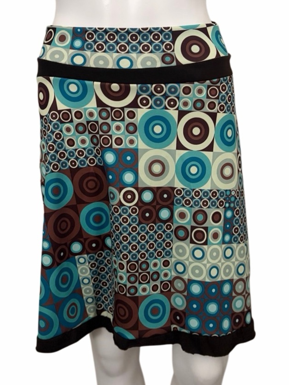 Amapola Geo Circle Print A-Line Skirt in Teal and Brown Size 1